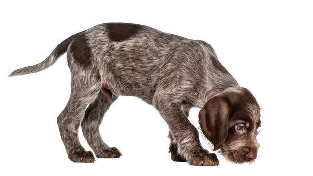 German Wirehaired Pointer puppy sniffing ground