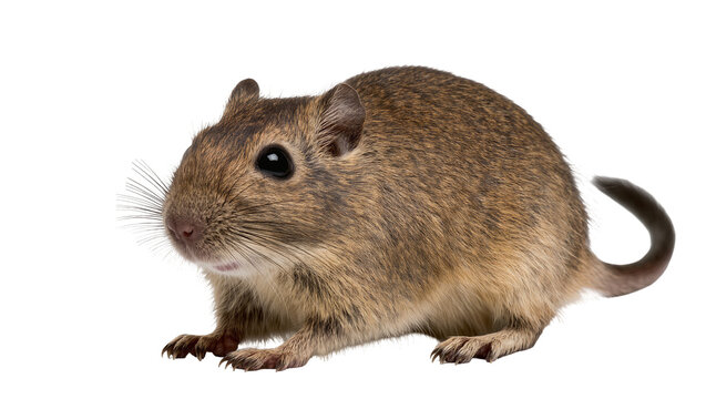 Small brown degu rodent with whiskers and dark eyes