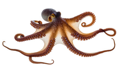 Brown octopus with suckers spread out on white © Natalia