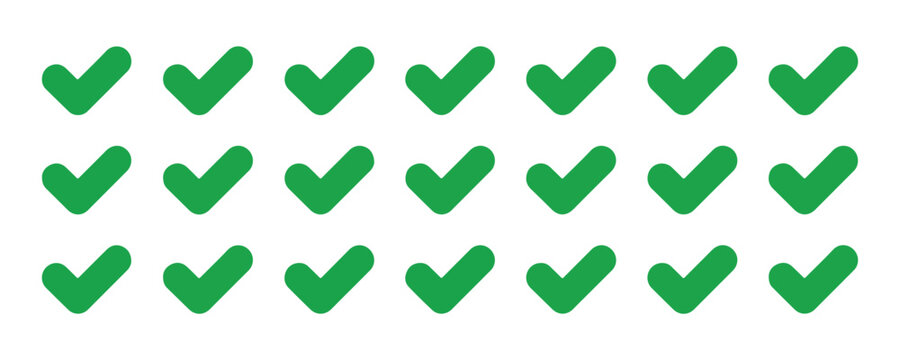 Green check mark icon set on transparent background for choice agreement validation and success concepts.