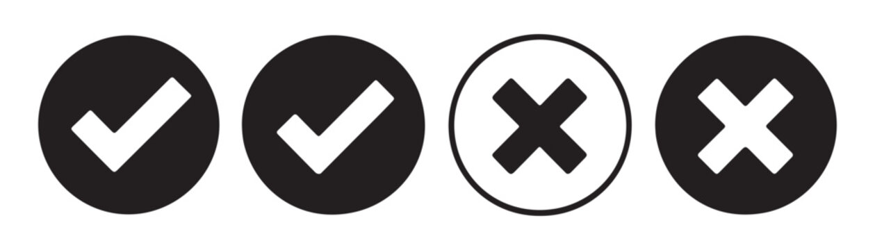 Circular check and cross mark icons for validation and error indication in user interface vector design.