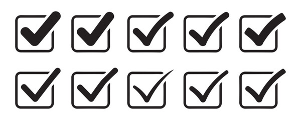 Black check mark icon set in square, collection of yes symbols for web and mobile app design. © Labib