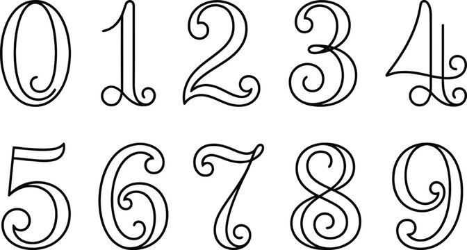 Ornate swirling numbers set