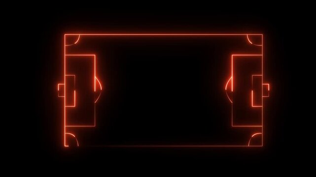 Animation of neon sports stadium on black background. neon lights match football isometric field video, Soccer field stadium or football lawn with. panoramic. animation