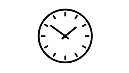 Fototapeta premium Classic black and white round analog clock icon with hands pointing at ten past ten, isolated on a clean white background.