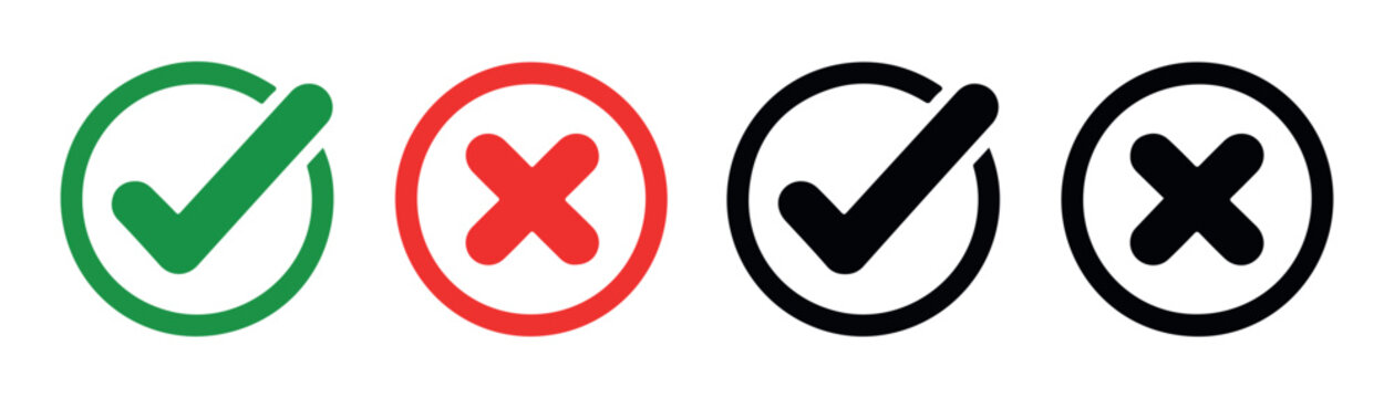 Checkbox set for web and mobile ui elements featuring check mark and cross symbols for task validation.