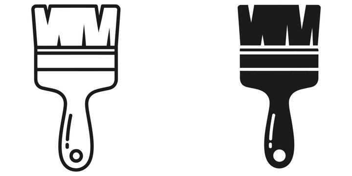 Paint brush icon in line art and silhouette for DIY and home renovation concepts