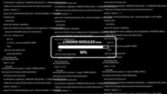 Futuristic Loading Modules Progress Bar Animation at 0 to 100 Percent with Digital Code Background