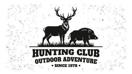 Hunting club logo featuring a deer and a wild boar stands on a textured background. © Adam