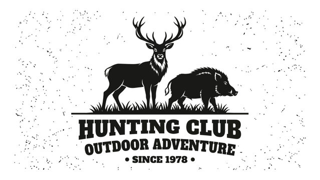 Hunting club logo featuring a deer and a wild boar stands on a textured background.