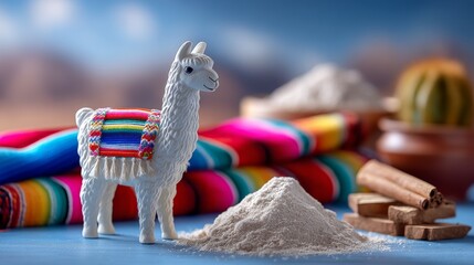 Fototapeta premium Vibrant Carnival Offering in Oruro, Bolivia Featuring Colorful Textiles