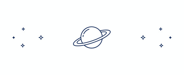 Simple Outline Illustration of Planet Saturn with Rings and Stars space galaxy © Nodi