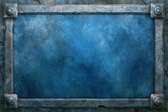 Rustic Stone and Metal Frame with Blue Textured Background
