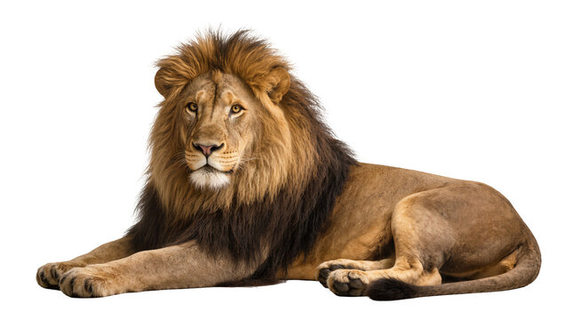 Majestic male lion with full mane lying down