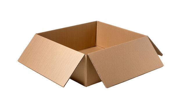 Open cardboard box brown corrugated paper, empty container