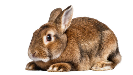 Fototapeta premium Brown rabbit with fluffy fur resting on white