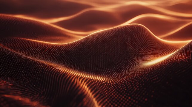 Glowing Copper Waves of Digital Data Flowing Across a Modern Technological Surface
