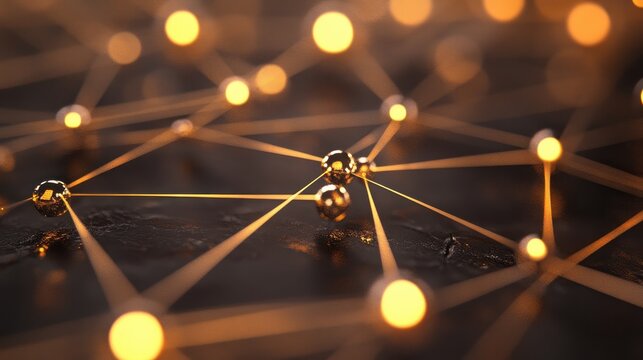 Intricate network of glowing data connections with flowing information and ambient light, representing modern technology and digital systems.