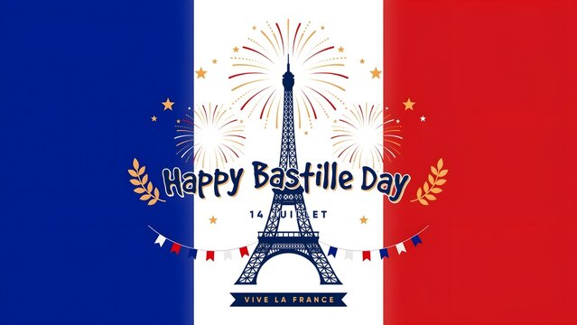 Happy bastille day illustration with eiffel tower