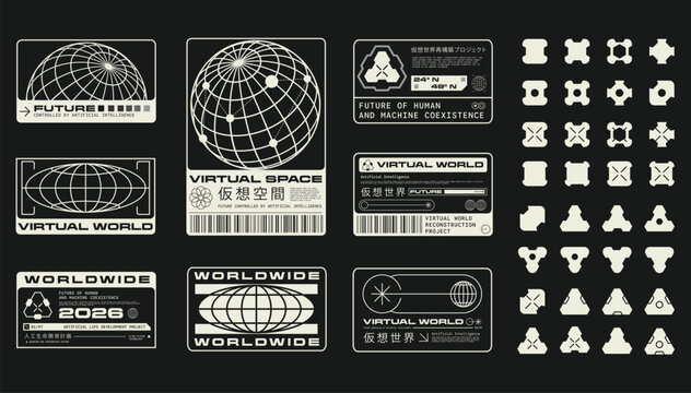 Set of Micrographic Label element Futuristic UI Cyber Futuristic technology Collection