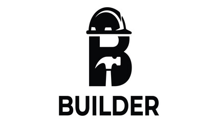Builder logo design features a stylized letter B integrated with a hard hat and a hammer to represent construction services. © Adam