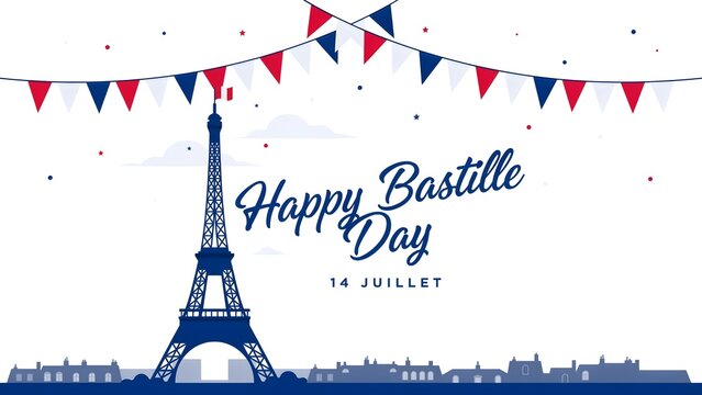 Happy bastille day eiffel tower celebration banner