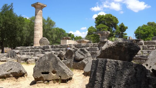Ancient ruins of the Temple of Zeus in Olympia, Greece