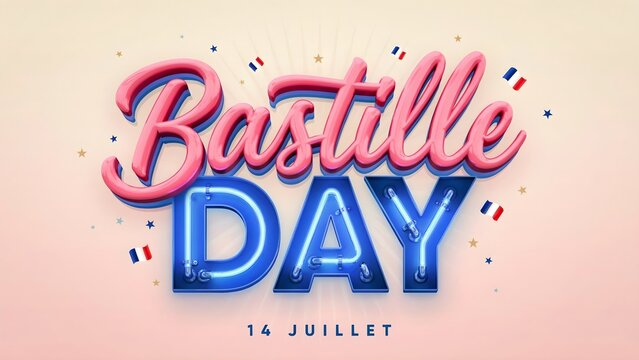 Bastille day celebration text design with confetti