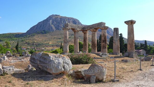Ancient Temple of Apollo ruins in Corinth, Greece