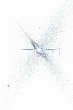 Sparkling abstract X shape composed of small, glittering particles on a black background
