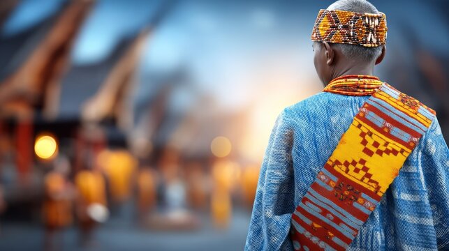 Traditional Batak Man Wearing Ulos Weave in Ceremonial Setting