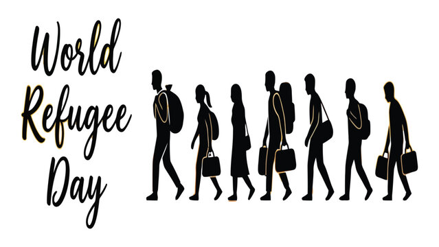 Refugees walking in a line with bags represent the human struggle and the global movement of displaced people seeking safety during World Refugee Day.