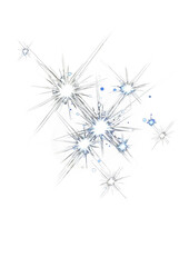 Obraz premium Cluster of bright star-like shapes with white radiating light on a stark black background
