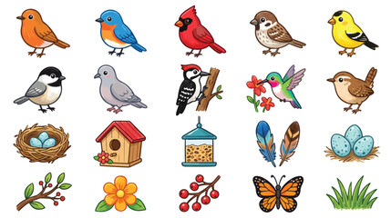 Cute Crayon Backyard Birds Icons Set for Kids Vector Illustration © Fajar Mufridz M