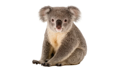 Cute koala bear sitting fluffy grey fur black nose, white chest © Elowen