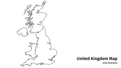 Fototapeta premium United Kingdom Minimal 2D Outline Map, Simple UK Countries Silhouette Linear Vector Illustration