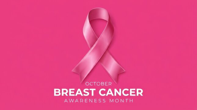 Breast Cancer Awareness Month Glossy pink ribbon symbol isolated on vibrant dark pink background for breast cancer awareness month October campaign