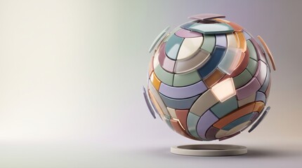 Obraz premium Abstract sphere composed of colorful geometric tiles and metallic accents floating above a stand