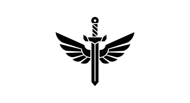 Black sword with wings logo.