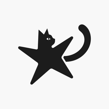Black cat silhouette integrated into a star shape.