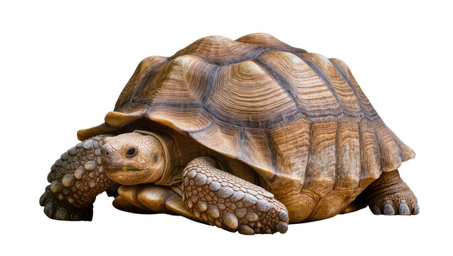 African spurred tortoise with textured shell and scaly legs