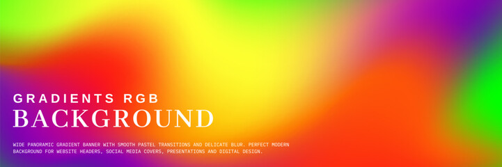 Fototapeta premium Rgb colors dance across a rainbow gradient backdrop. Pastel led icons and spectrum hues bring vivid color, rainbow light and gradient energy to every background.