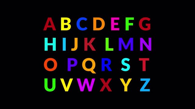 Animated  Alphabet, A to Z, English Alphabet Animation. Alphabet colorful animation A to Z on transparent Background .Alphabet text animation from a to z ,learning letters with Alpha Channel in 4K