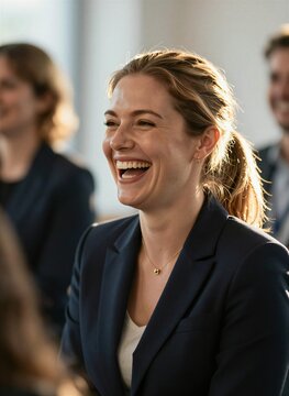 Captures Moment Of Joy Among Group People In To Indoor Setting With Natural Light Coming From Right Side Windows Frame Main Subject
