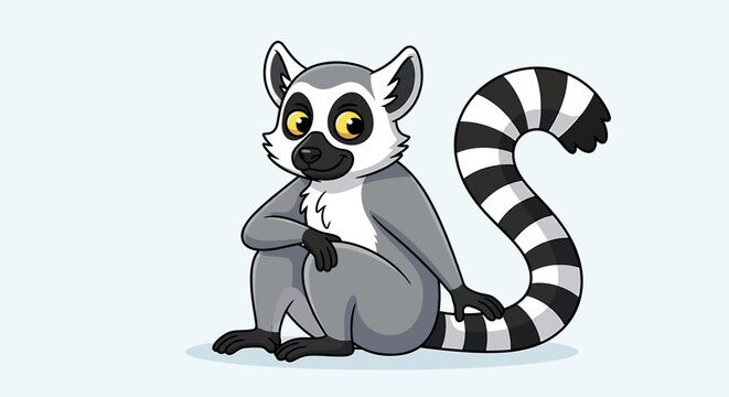 Cartoon Lemur Sitting on Ground.