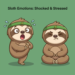 Fototapeta premium Cute Cartoon Sloths Expressing Shocked and Stressed Emotions