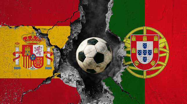 soccer ball with spain vs portugal