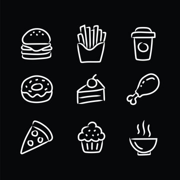 hand drawn fast food icons set