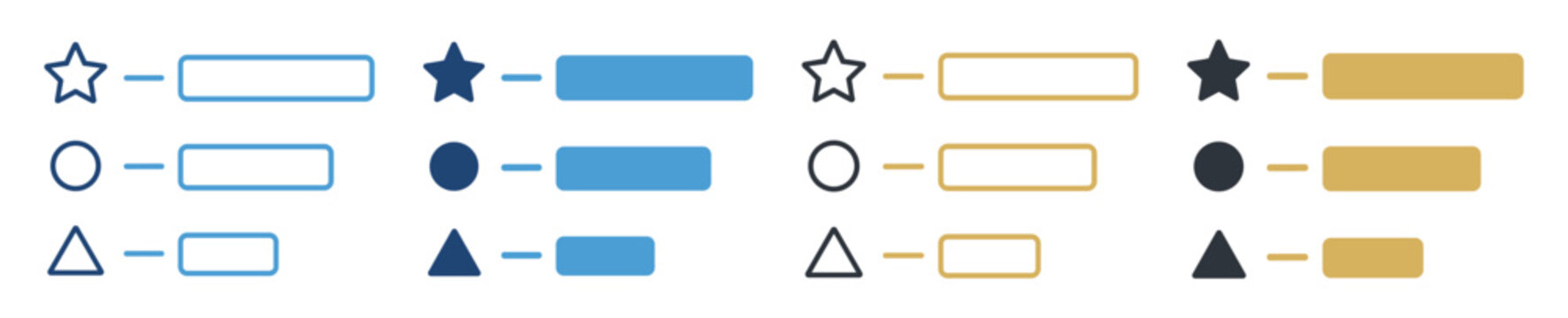 shapes icon set outline filled stars circles triangles on transparent background
