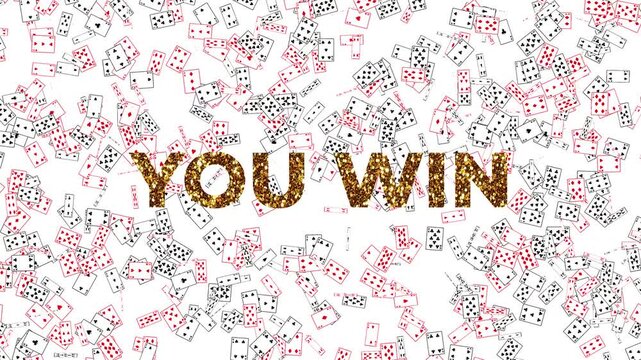 a beautiful animation of various playing cards fluttering across the screen alongside a large golden you win text that continuously grows in size and prominence